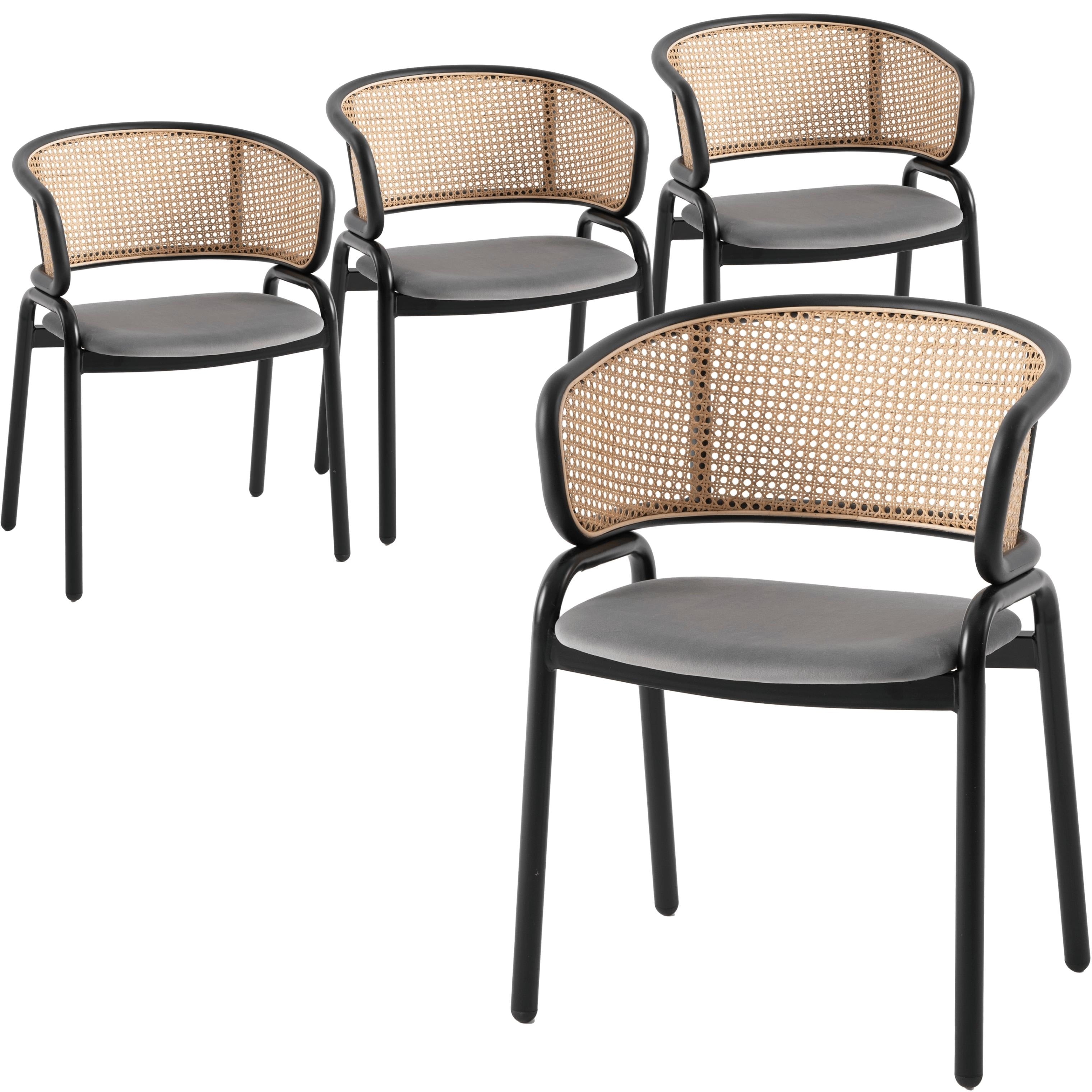 LeisureMod Ervilla Wicker Back Dining Chair with Velvet Seat Armchair ...