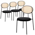 thumbnail image 1 of LeisureMod Euston Dining Chair with Wicker Back and Upholstered Round Seat – Modern Accent Chairs with Black Steel Base Set of 4, 1 of 11