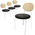 thumbnail image 1 of LeisureMod Euston Dining Chair with Wicker Back and Upholstered Round Seat – Modern Accent Chairs with White Steel Base Set of 4, 1 of 11