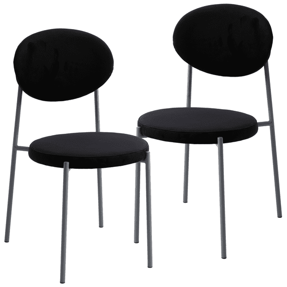 LeisureMod Euston Modern Velvet Dining Kitchen Side Chair with Powder Coated Grey Steel Frame, Set of 2 (Black)