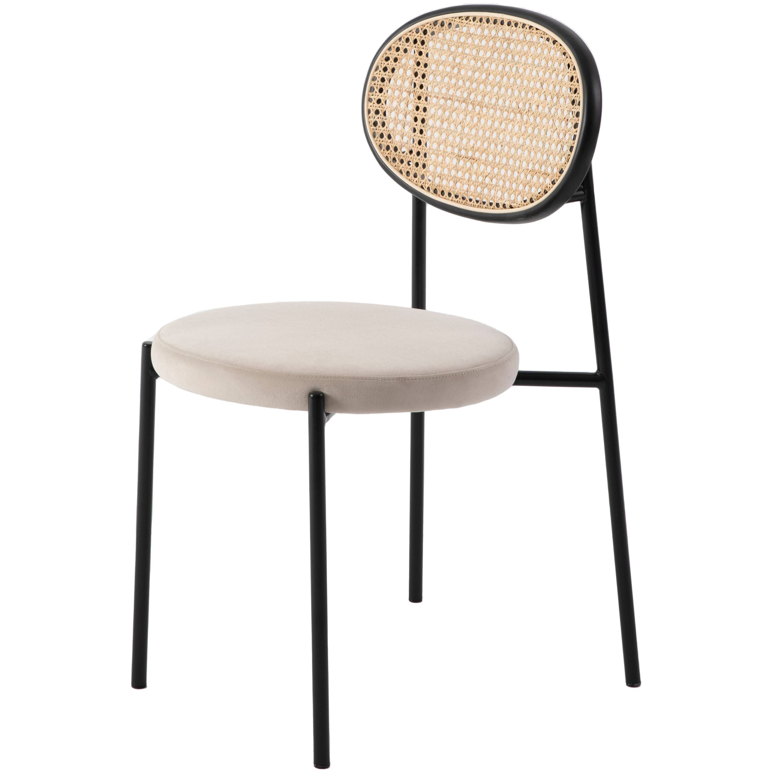 LeisureMod Euston Modern Wicker Dining Chair Velvet Seat Kitchen Side ...