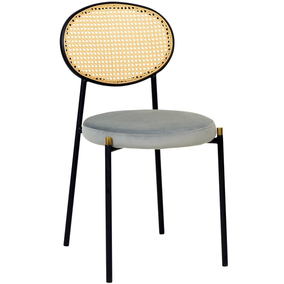 LeisureMod Euston Modern Wicker Dining Chair Velvet Seat Kitchen Side Chair with Powder Coated Steel Frame Grey