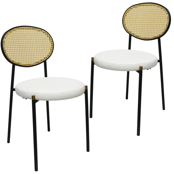 LeisureMod Euston Modern Wicker Dining Chair with Velvet Round Seat Set of 2