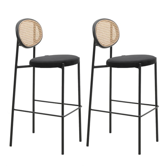 LeisureMod Euston Modern Wicker Bar Stool With Black Steel Frame, Set of 2