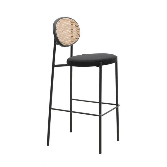 LeisureMod Euston Modern Wicker Bar Stool with Black Powder Coated Steel Frame and Footrest (Black)