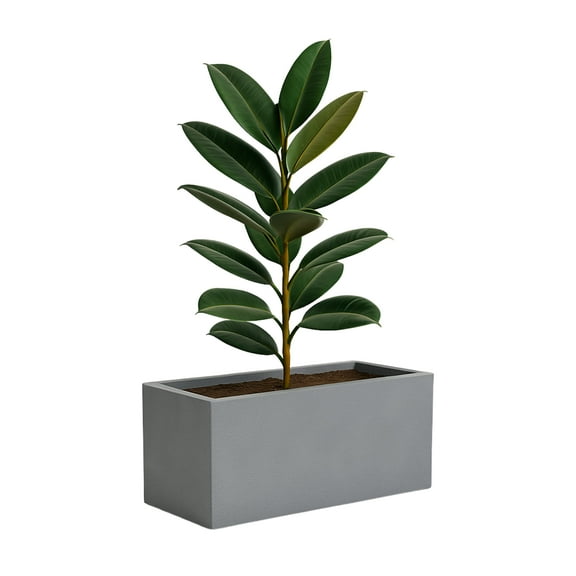 LeisureMod Flora Fiberstone and MGO Clay Planter, Mid-Century Modern Rectangular Planter Pot for Indoor and Outdoor in Grey (12" Height)