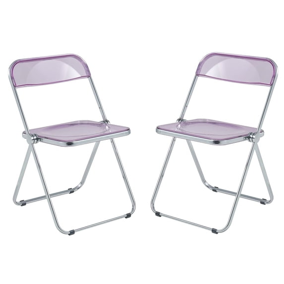 LeisureMod Folding Dining Chair in Acrylic with Chrome Steel Frame and Open-Back Design for Modern Home, Kitchen, Cafes Lawrence Collection Set of 2