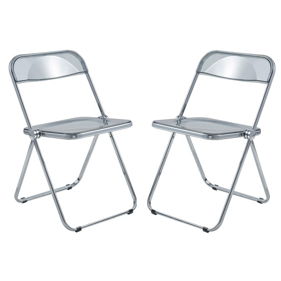 LeisureMod Folding Dining Chair in Acrylic with Chrome Steel Frame and Open-Back Design for Modern Home, Kitchen, Cafes Lawrence Collection Set of 2