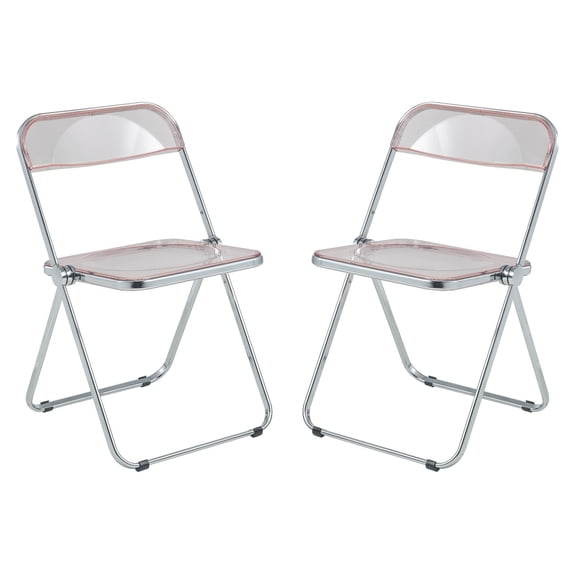 LeisureMod Folding Dining Chair in Acrylic with Chrome Steel Frame and Open-Back Design for Modern Home, Kitchen, Cafes Lawrence Collection Set of 2