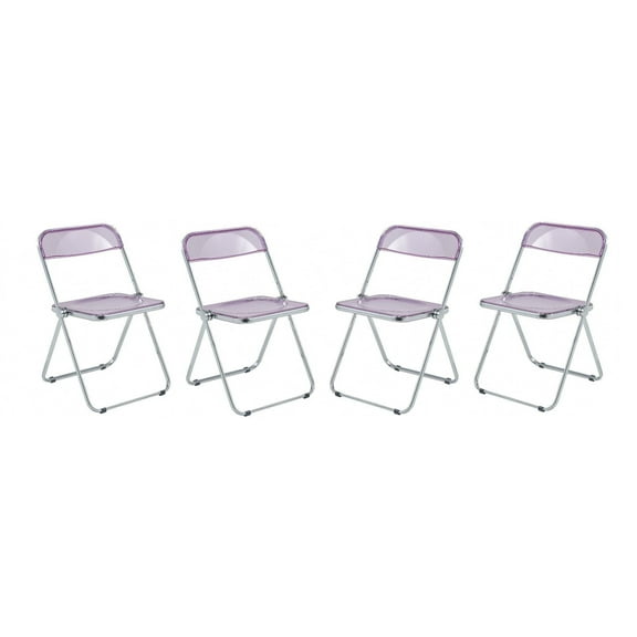 LeisureMod Folding Dining Chair in Acrylic with Chrome Steel Frame and Open-Back Design for Modern Home, Kitchen, Cafes Lawrence Collection Set of 4