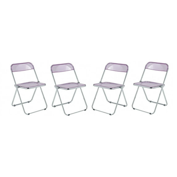 LeisureMod Folding Dining Chair in Acrylic with Chrome Steel Frame and Open-Back Design for Modern Home, Kitchen, Cafes Lawrence Collection Set of 4