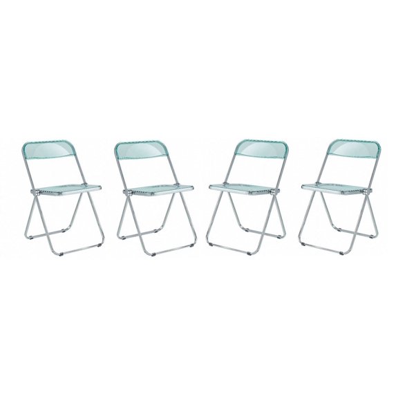 LeisureMod Folding Dining Chair in Acrylic with Chrome Steel Frame and Open-Back Design for Modern Home, Kitchen, Cafes Lawrence Collection Set of 4