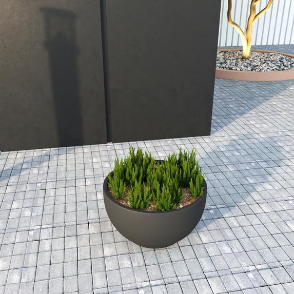 LeisureMod Grove Mid-Century Modern Fiberstone and Clay Planter - Round Plant Pot with Drainage Holes for Indoor and Outdoor Home (Black, 6" Height)