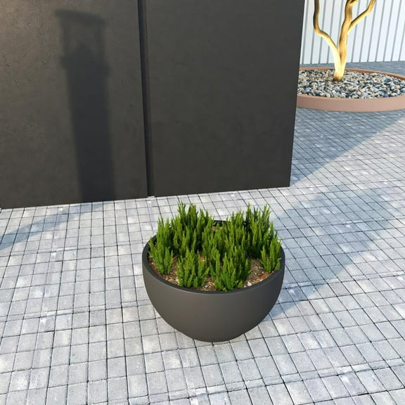 LeisureMod Grove Mid-Century Modern Fiberstone and Clay Planter - Round Plant Pot with Drainage Holes for Indoor and Outdoor Home (Black, 6" Height)