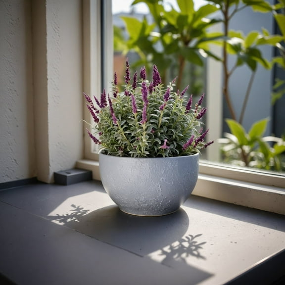 LeisureMod Grove Mid-Century Modern Fiberstone and Clay Planter - Round Plant Pot with Drainage Holes for Indoor and Outdoor Home (Aged Concrete, 8" Height)