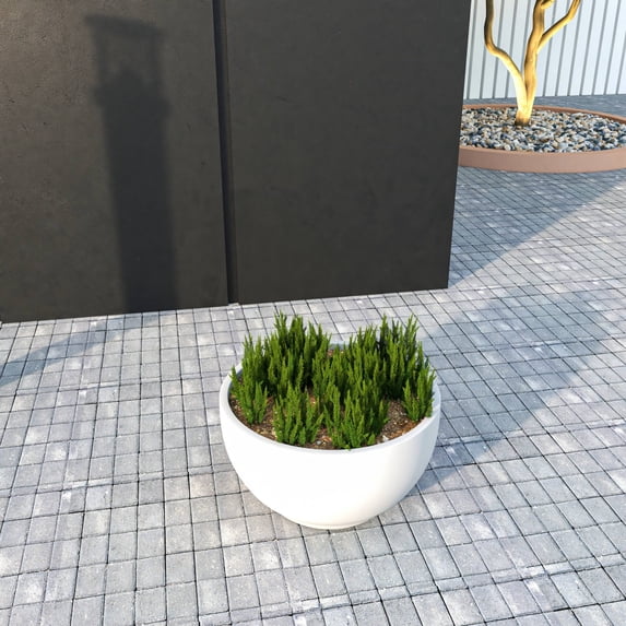 LeisureMod Grove Mid-Century Modern Fiberstone and Clay Planter - Round Plant Pot with Drainage Holes for Indoor and Outdoor Home (White, 6" Height)