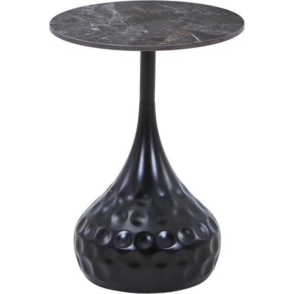LeisureMod Hada 15 inch Round Side Table, Modern Accent End Table with Sintered Stone Top & Steel Pedestal Base, Scratch & Heat Resistant Small Table for Living Room, Bedroom, Office, Black