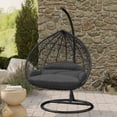 thumbnail image 1 of LeisureMod Hanging Swing Chair Two-Person Seater Egg Chair Black Frame in Teardrop Design with Armrest Removable Zippered Washable Polyester Cushion Cover for Indoor and Patio Recluse Collection, 1 of 11