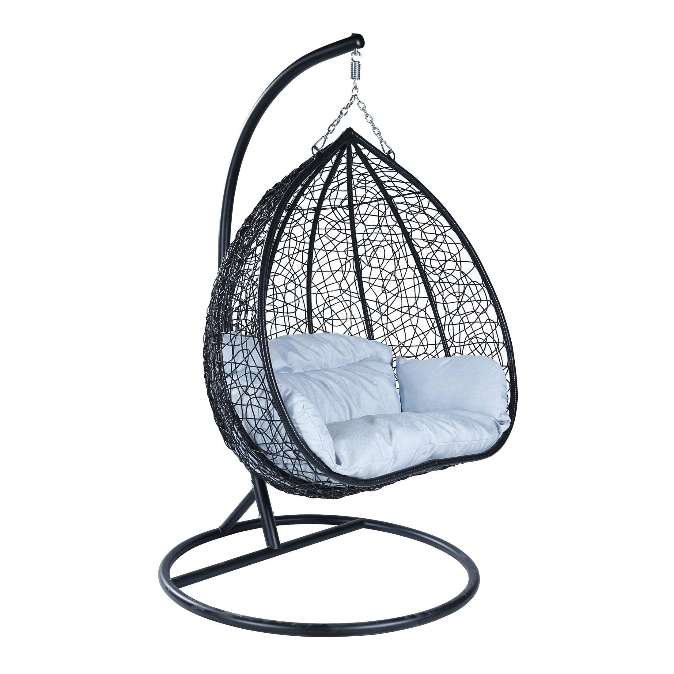 Light Grey Cushioned Two-Person Black Stainless Steel Hanging Swing Chair
