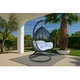 thumbnail image 1 of LeisureMod Hanging Swing Chair Two-Person Seater Teardrop Design Weave Pattern in Black Stainless Steel Frame with Removable Cushion for Indoor and Outdoor Recluse Collection in Light Grey, 1 of 10