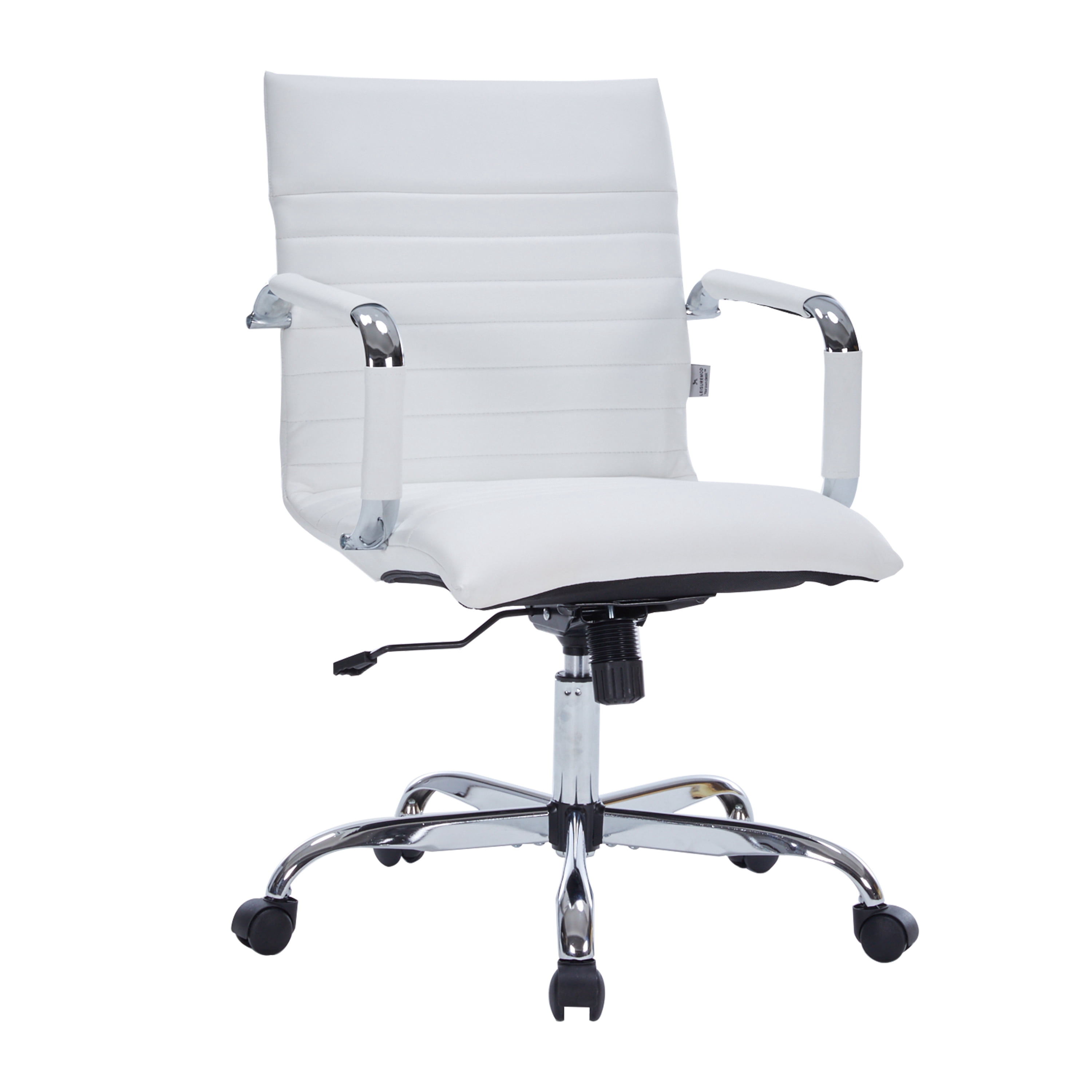 LeisureMod Harris Modern Adjustable Swivel Leather Task Office Chair with Tilt and Ergonomic Design, White