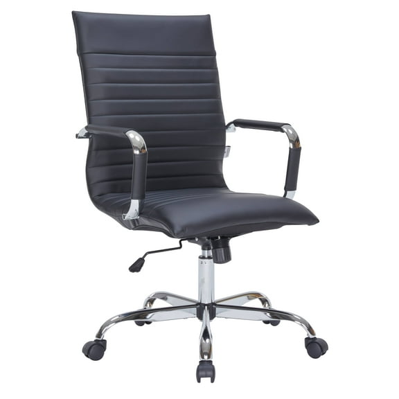 LeisureMod Harris Modern Adjustable Office Swivel Chair Leather High-Back Task Office Chair, Black