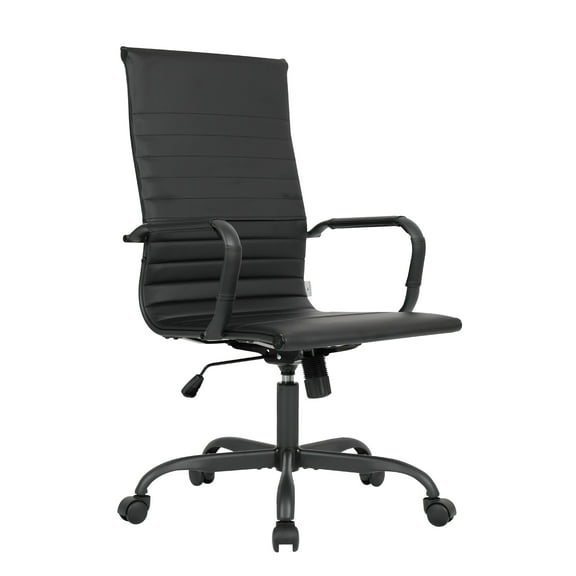 LeisureMod Harris Leather Office Desk Chair with Swivel Armrests Modern Adjustable Executive Conference Chair for Office and Home (Black)