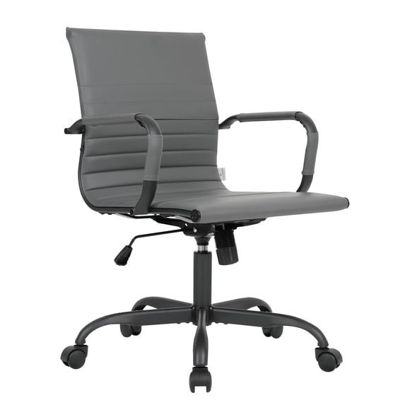 LeisureMod Harris Leather Office Desk Chair with Swivel Armrests Modern Adjustable Executive Conference Chair for Office and Home (Grey)