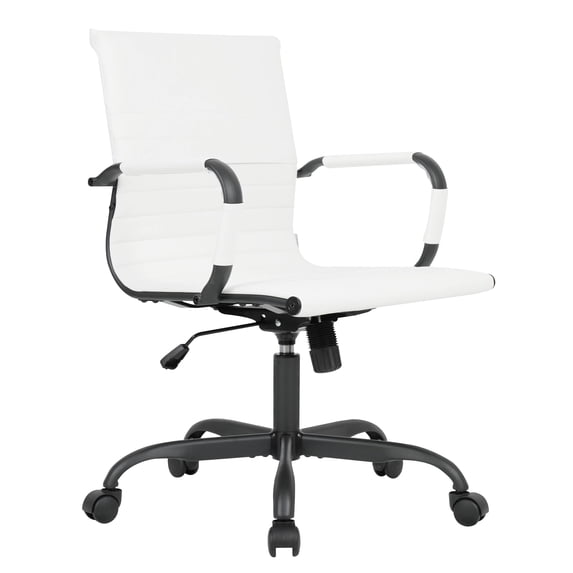 LeisureMod Harris Leather Office Desk Chair with Swivel Armrests Modern Adjustable Executive Conference Chair for Office and Home (White)
