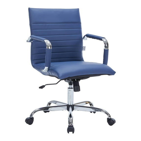 LeisureMod Harris Modern Adjustable Swivel Leather Task Office Chair with Tilt and Ergonomic Design, Navy Blue