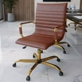 thumbnail image 1 of LeisureMod Harris Mid-Back Modern Leather Office Chair, Adjustable Swivel with Gold Frame, Dark Brown, 1 of 6