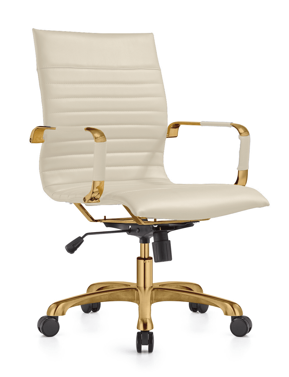 LeisureMod Harris Modern Leather Mid Back Adjustable Swivel Office Chair With Gold Frame in Light Brown Walmart
