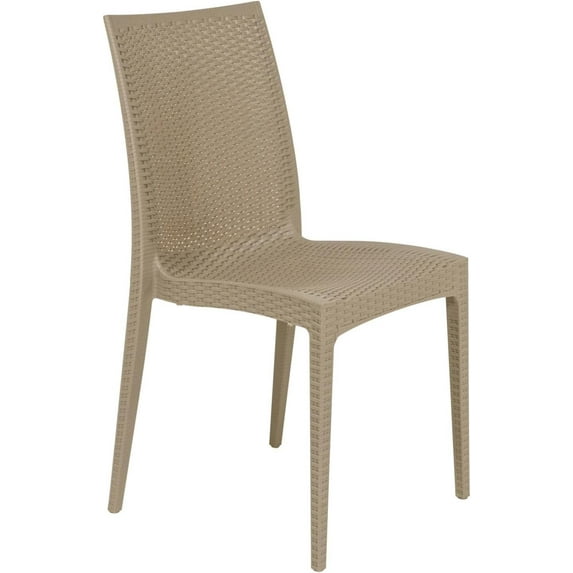LeisureMod Hickory Indoor-Outdoor Modern Weave Design Stackable Dining Side Chair (Taupe)