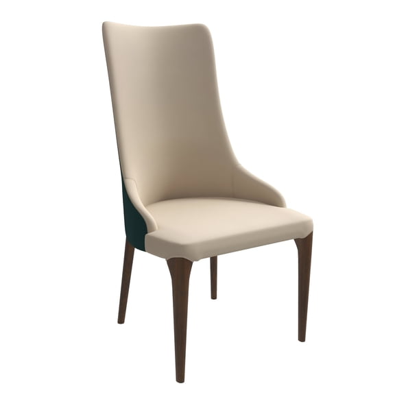 LeisureMod High-Back Dining Chair Modern Upholstered in Velvet Kitchen Room with Ash Wood Legs Two-Tone Color Armless Design Elm Series in Green