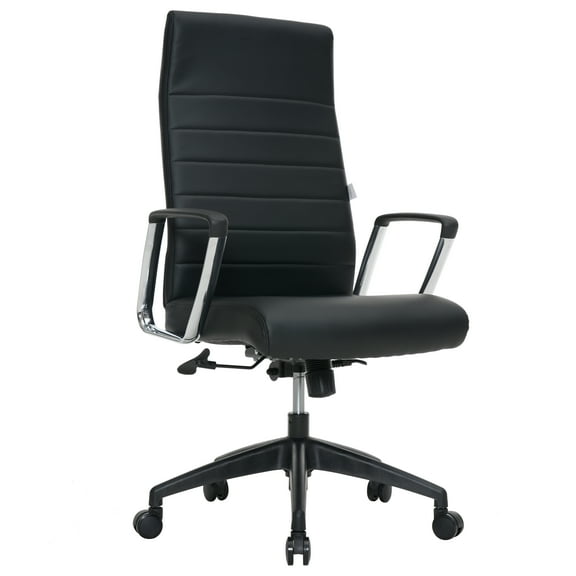 LeisureMod Hilton Modern High Back Leather Conference Office Chair With Adjustable Height & Swivel In Black