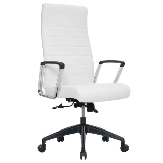 LeisureMod Hilton Modern High Back Leather Conference Office Chair With Adjustable Height & Swivel In White