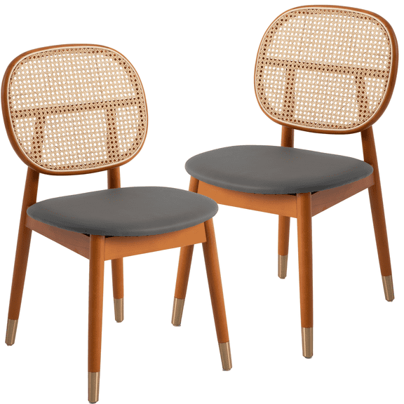 LeisureMod Holbeck Wicker Dining Chair with Wood Legs Set of 2 Gray