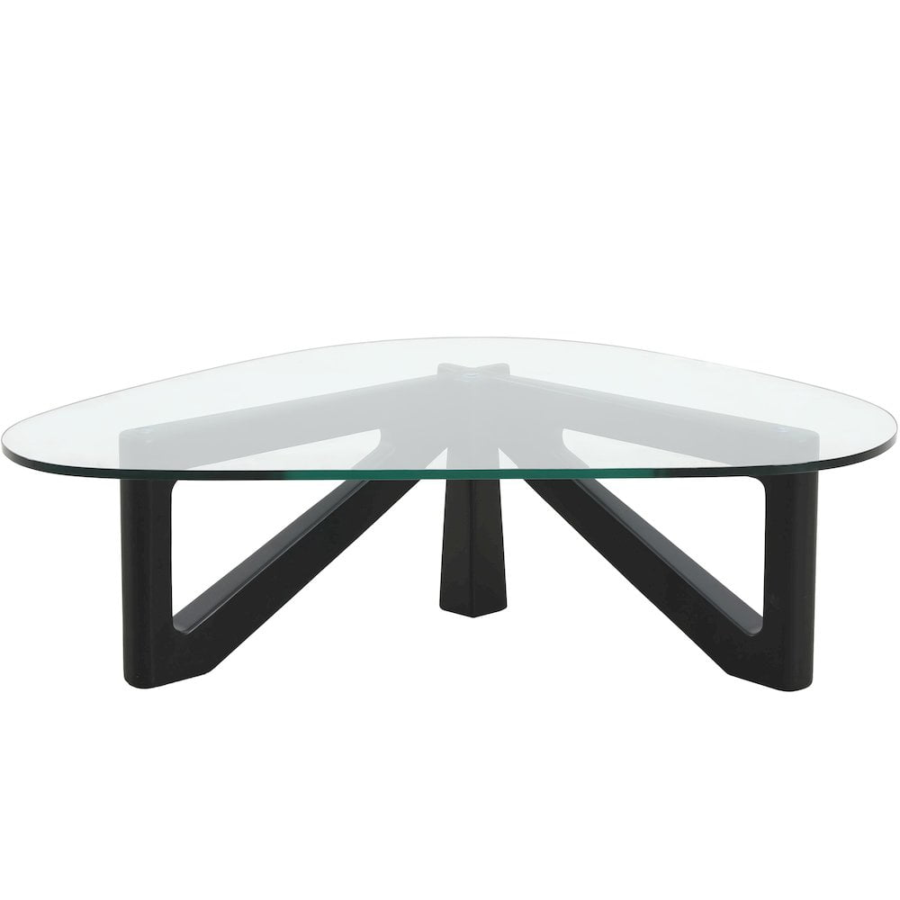 Mid-Century Modern Black Triangular Wood & Glass Coffee Table