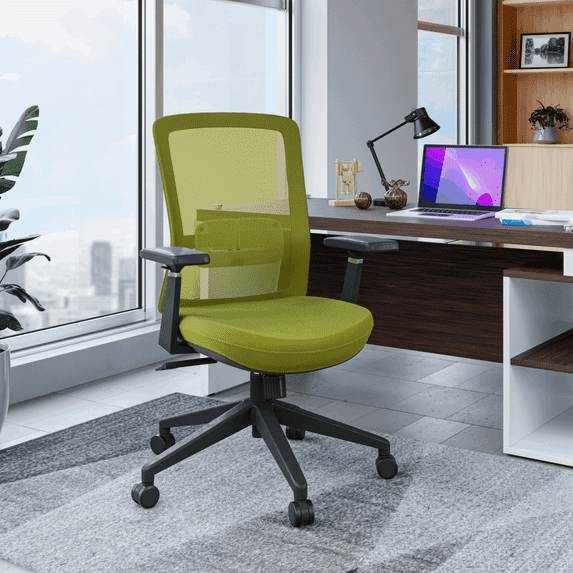 LeisureMod Ergonomic Office Chair Mid-Back Mesh Conference Chair Swivel Computer Chair With Adjustable Height & Armrests Ingram Series In Green/Green