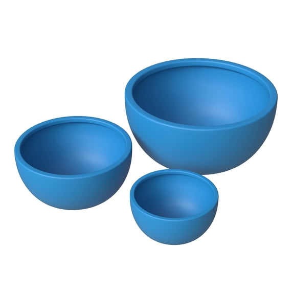 LeisureMod Iris Mid-Century Modern 3-Piece Fiberstone and Clay Planter Set - Round Plant Pots with Drainage Holes for Indoor and Outdoor (Blue)