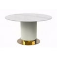 thumbnail image 1 of LeisureMod Jexis 60" Mid-Century Modern Round Dining Table with Glass/Sintered Stone Top and White/Gold Stainless Steel Pedestal Base for Kitchen and Dining Room (Solid White), 1 of 6