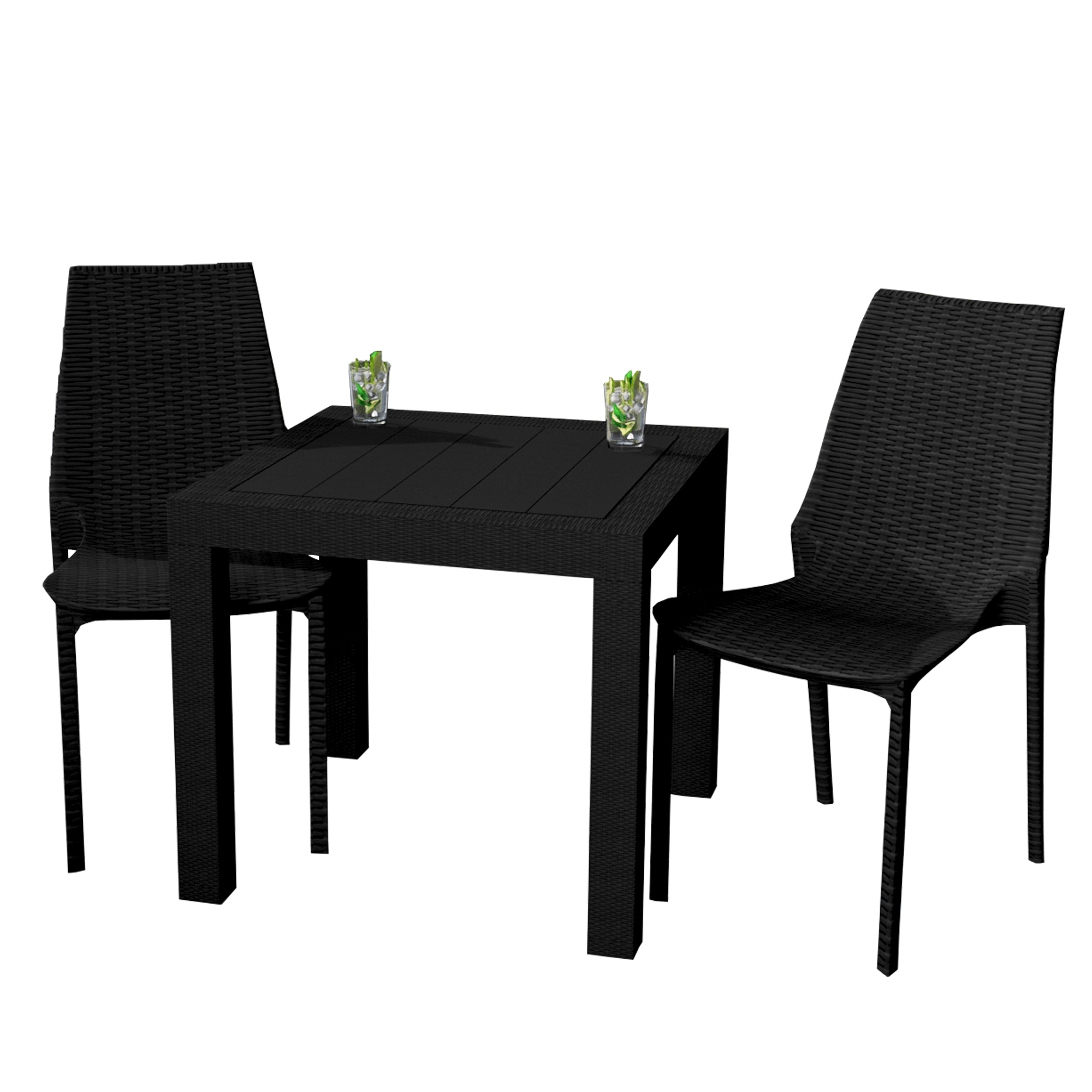 LeisureMod Kent Mid-Century Modern Weave Design 2-Piece Outdoor Patio Dining Set with Plastic Square Table and 2 Stackable Chairs for Patio, Poolside, and Backyard Garden (Black) - image 1 of 18