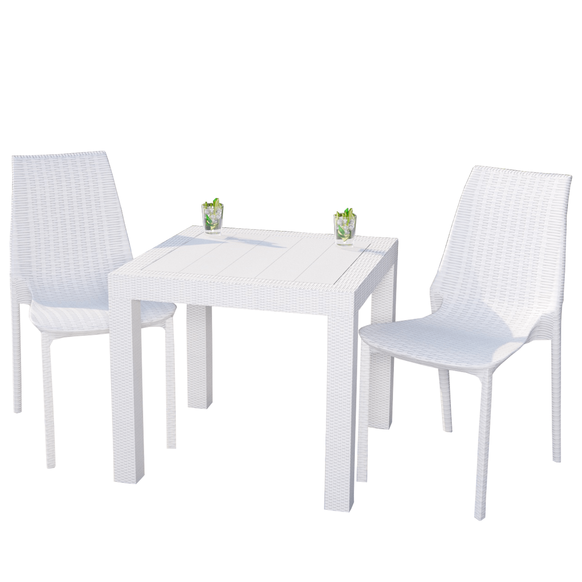 LeisureMod Kent Mid-Century Modern Weave Design 2-Piece Outdoor Patio Dining Set with Plastic Square Table and 2 Stackable Chairs for Patio, Poolside, and Backyard Garden (White) - image 1 of 18