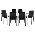 thumbnail image 1 of LeisureMod Kent Mid-Century Modern Weave Design 7-Piece Outdoor Dining Set Plastic Rectangular Table with 4 Side 2 Arm Chairs for Patio, Poolside, and Backyard Garden (White/Black), 1 of 21