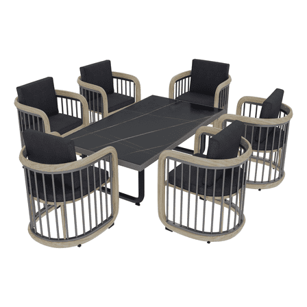 LeisureMod Klyra 7-Piece Aluminum Dining Set with 1 Rectangular Dining Table and 6 Dining Chairs in Grey