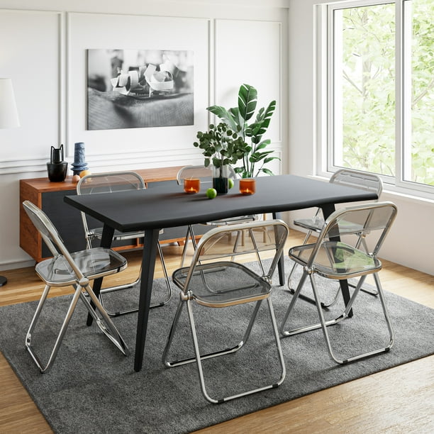 LeisureMod Lawrence 7 Piece Dining Set with Folding Acrylic Dining Chairs and Rectangular Wood Dining Table for Kitchen and Dining Room Transparent Black Walmart Business Supplies