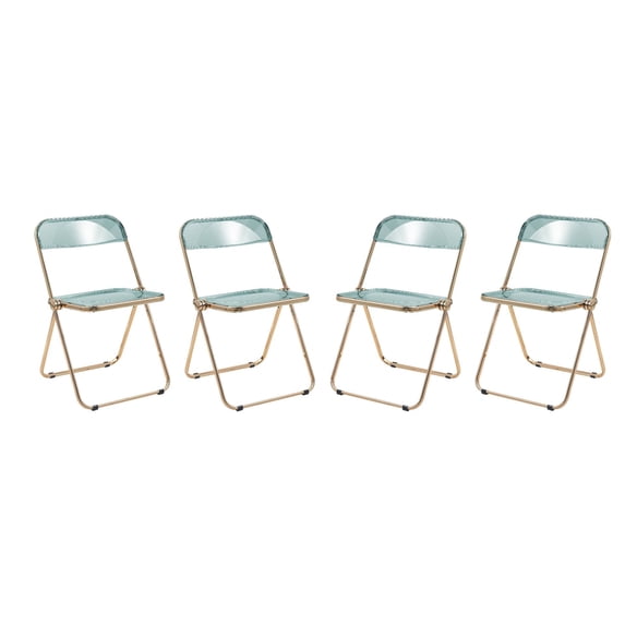 LeisureMod Lawrence Acrylic Folding Chair Gold Metal Frame 4 Set in Jade Green