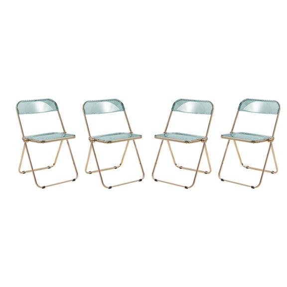 LeisureMod Lawrence Acrylic Folding Chair Gold Metal Frame 4 Set in Jade Green
