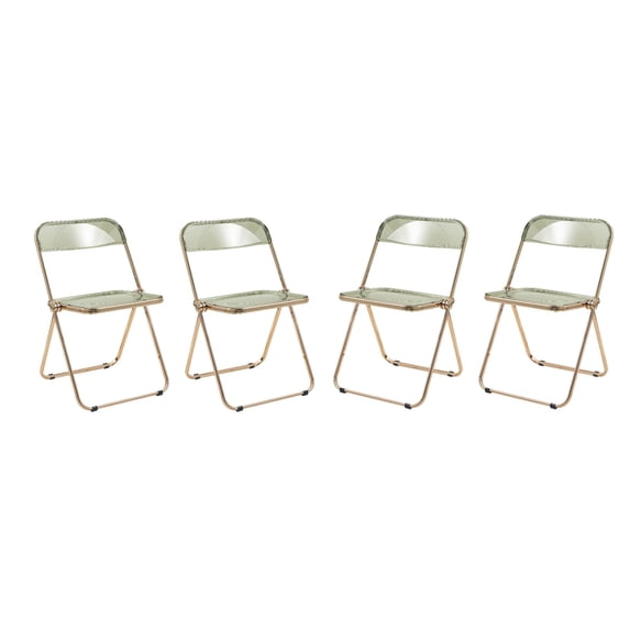 LeisureMod Lawrence Modern Acrylic Folding Chair With Gold Metal Frame Set of 4 in Amber