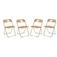 thumbnail image 1 of LeisureMod Lawrence Acrylic Folding Chair Gold Metal Frame Set of 4 in Tangerine, 1 of 11
